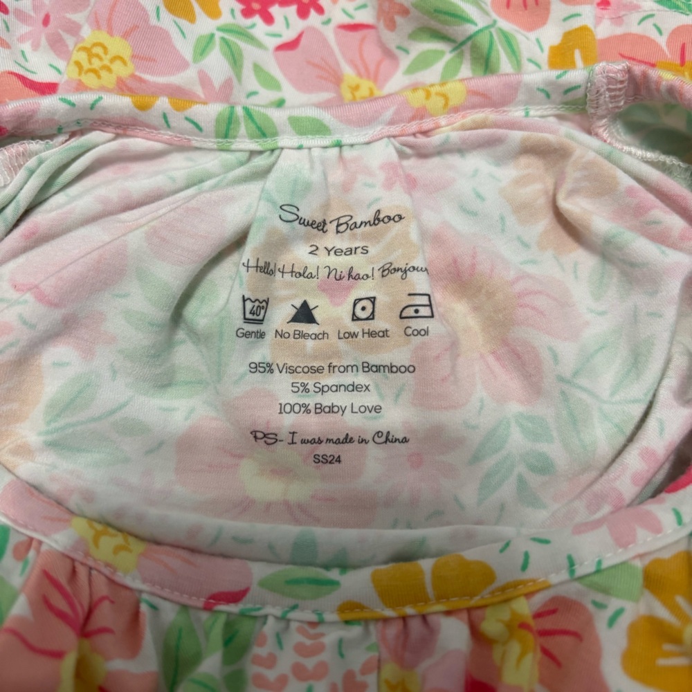 Sweet Bamboo Baby Doll Floral Girls Dress Pink & Yellow Fantasy Flower Size 2T - Picture 3 of 4